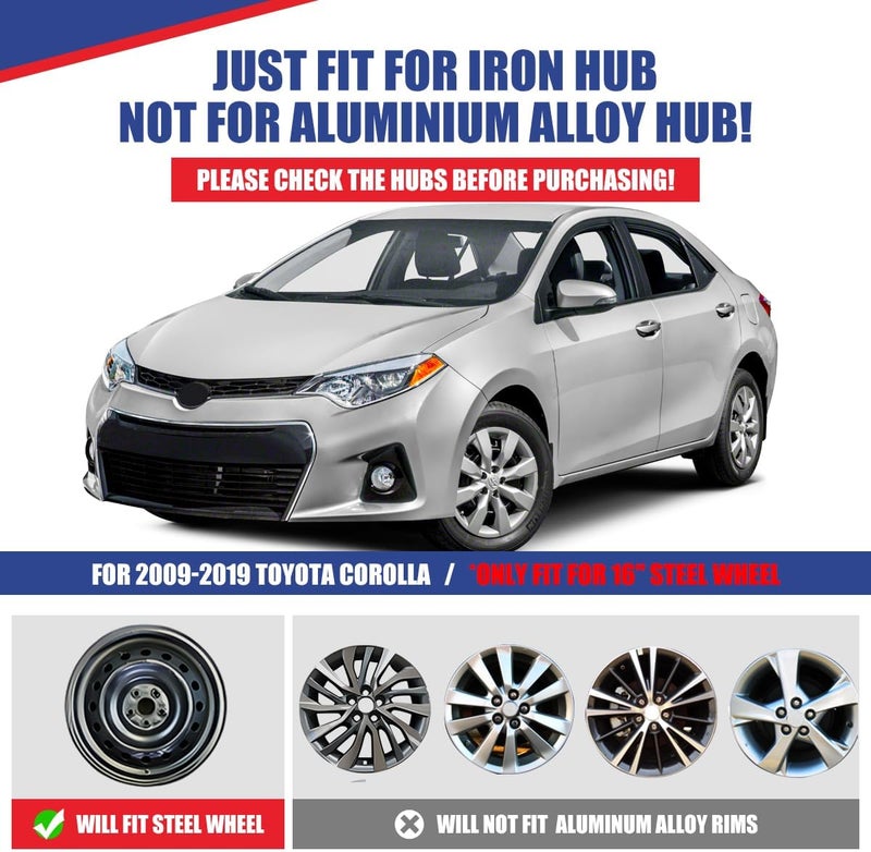 Winjet Hubcaps 16 Inch Wheel Covers for [2009-2019 Toyota Corolla] & [2009-2014 Toyota Matrix], Heavy Duty ABS & PC Material, Only Fit Iron Hub - Steel Wheels(16 Inch Set of 4, Black Matte) - Image 3